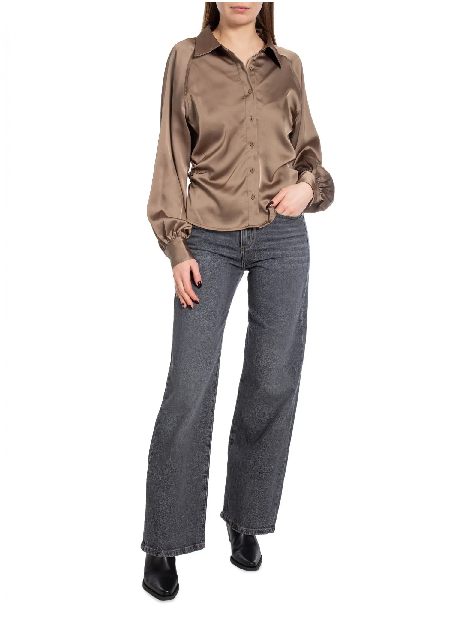 NEO NOIR BLOUSE SUSANNAH SATEEN KHAKI