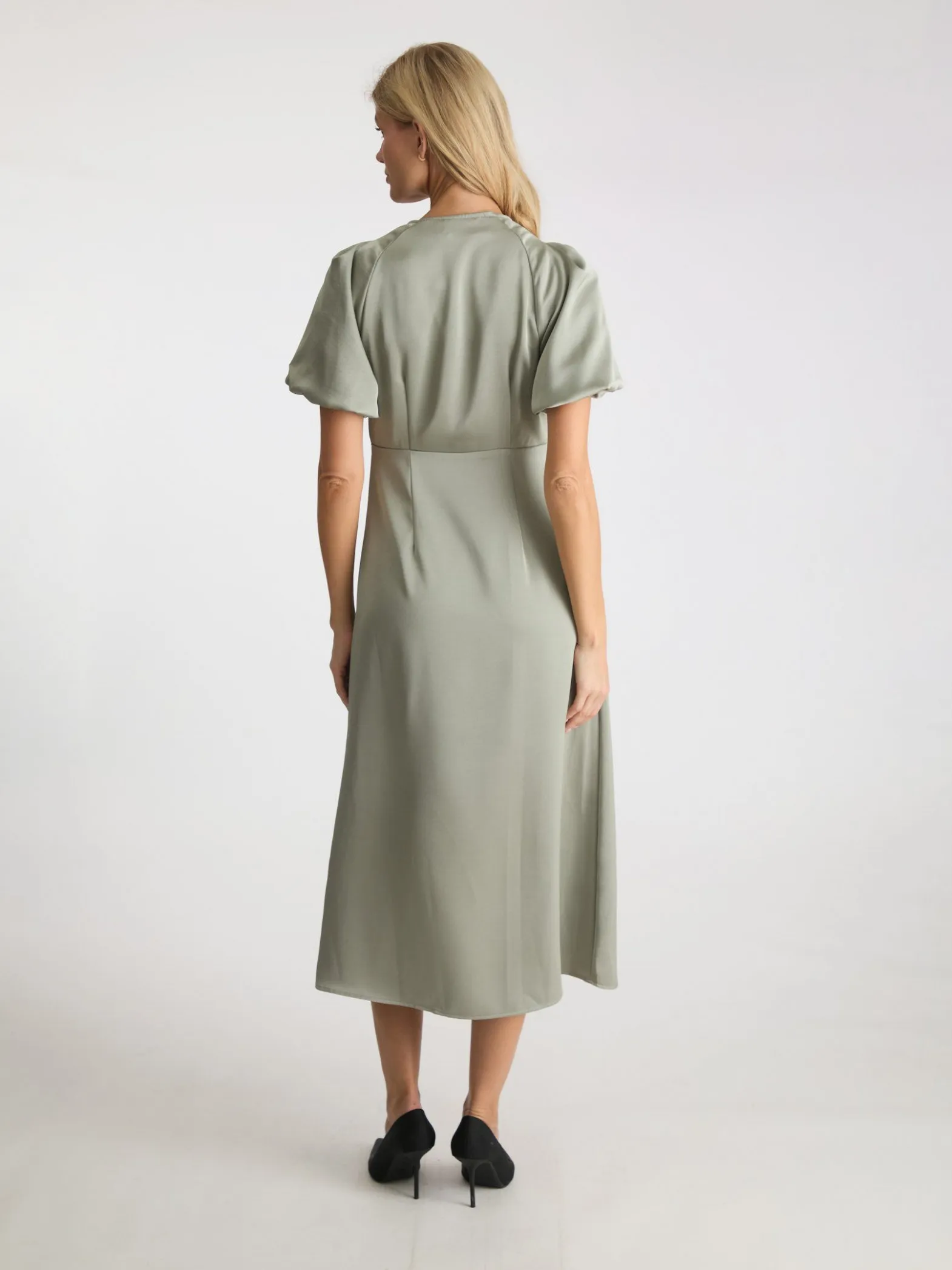 NEO NOIR DRESS ILLANA HEAVY SATEEN SMOKE GREEN