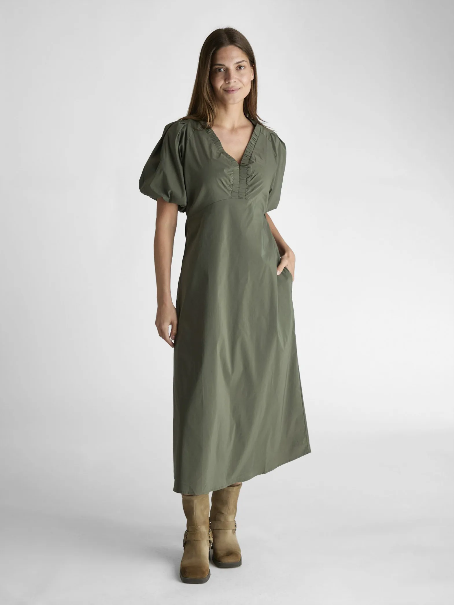 NEO NOIR DRESS ILLANA POPLIN ARMY