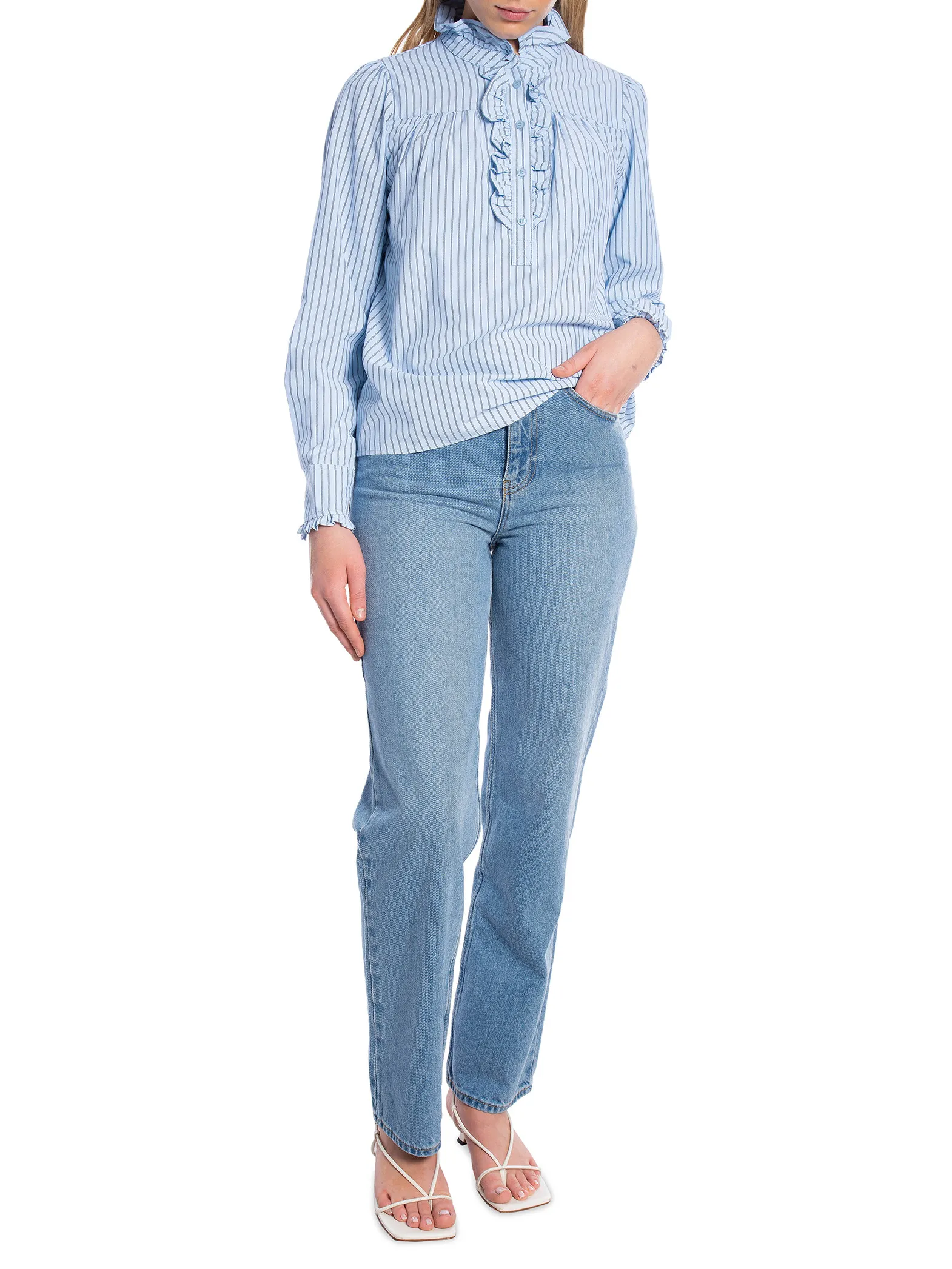 NEO NOIR SHIRT JUSTINE STRIPE LIGHT BLUE