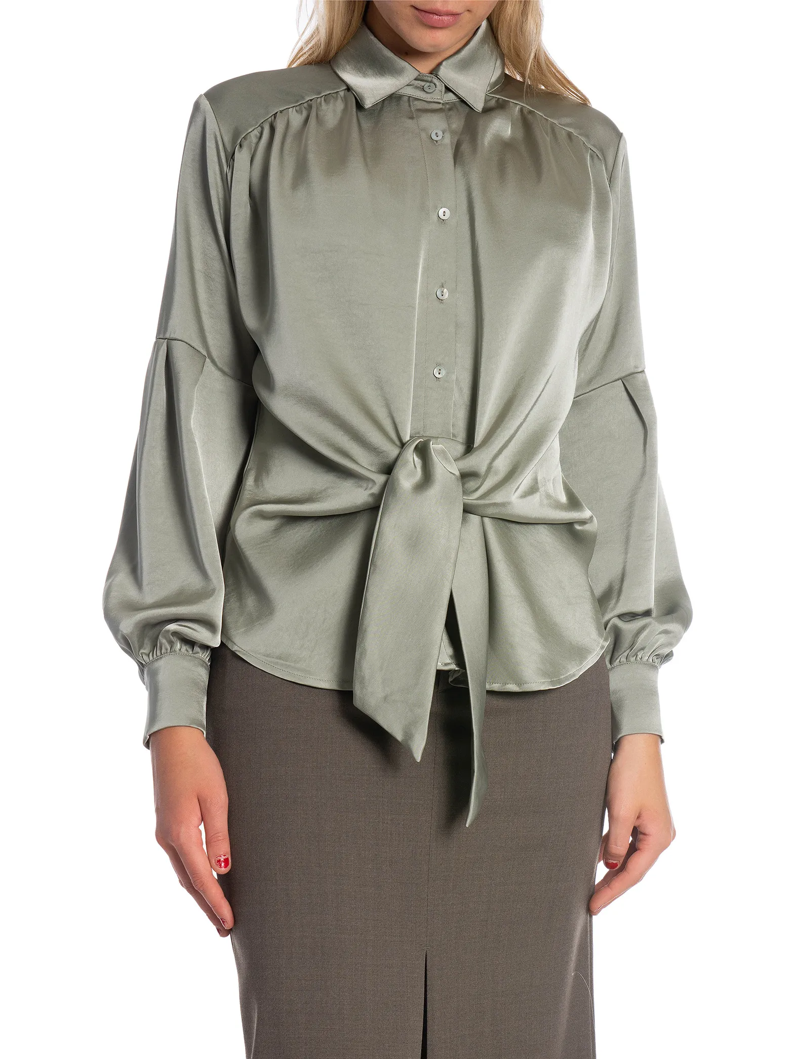 NEO NOIR SHIRT NAJA SATIN SMOKE GREEN