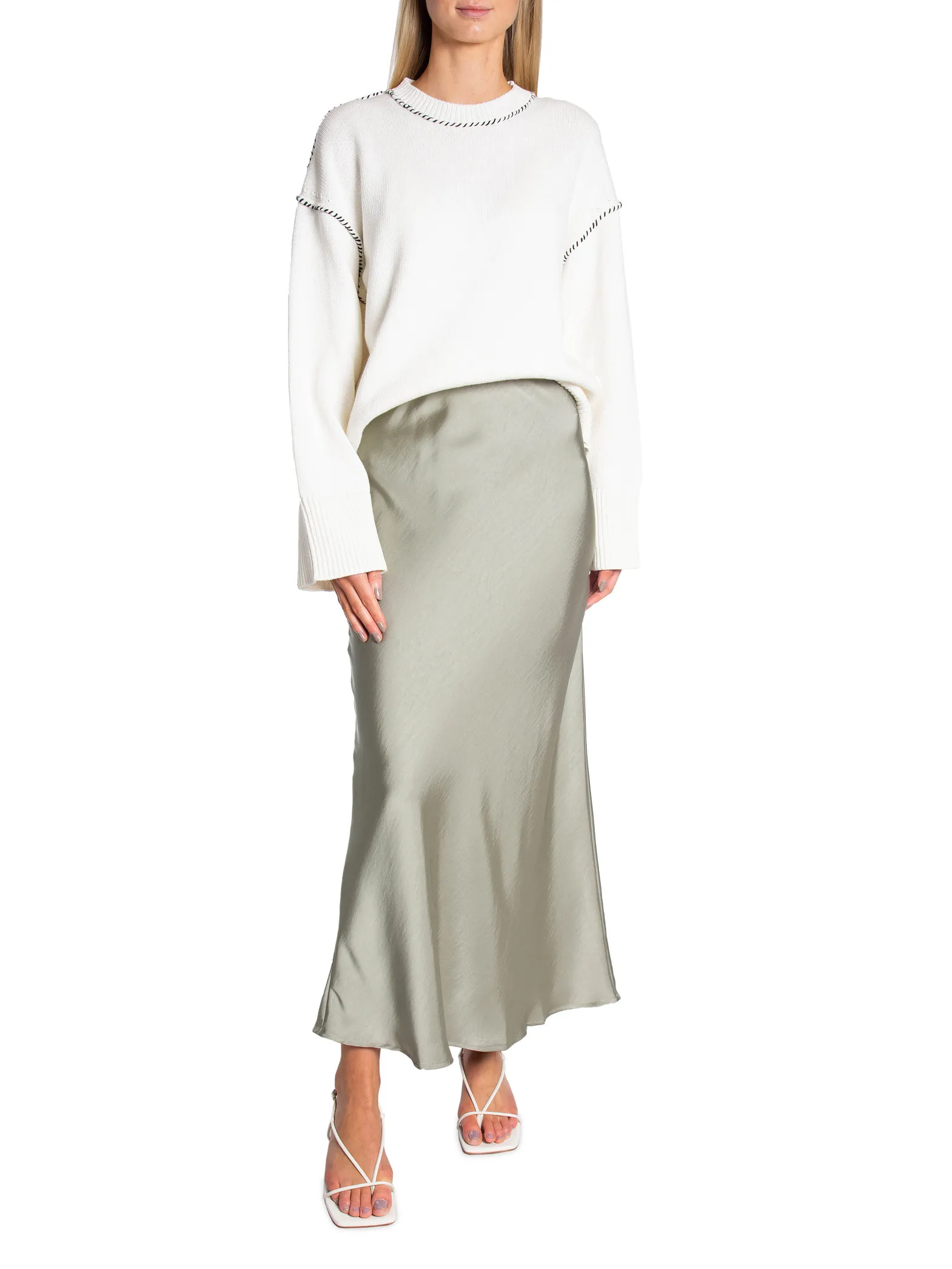 NEO NOIR SKIRT VICKY HEAVY SATEEN SMOKE GREEN