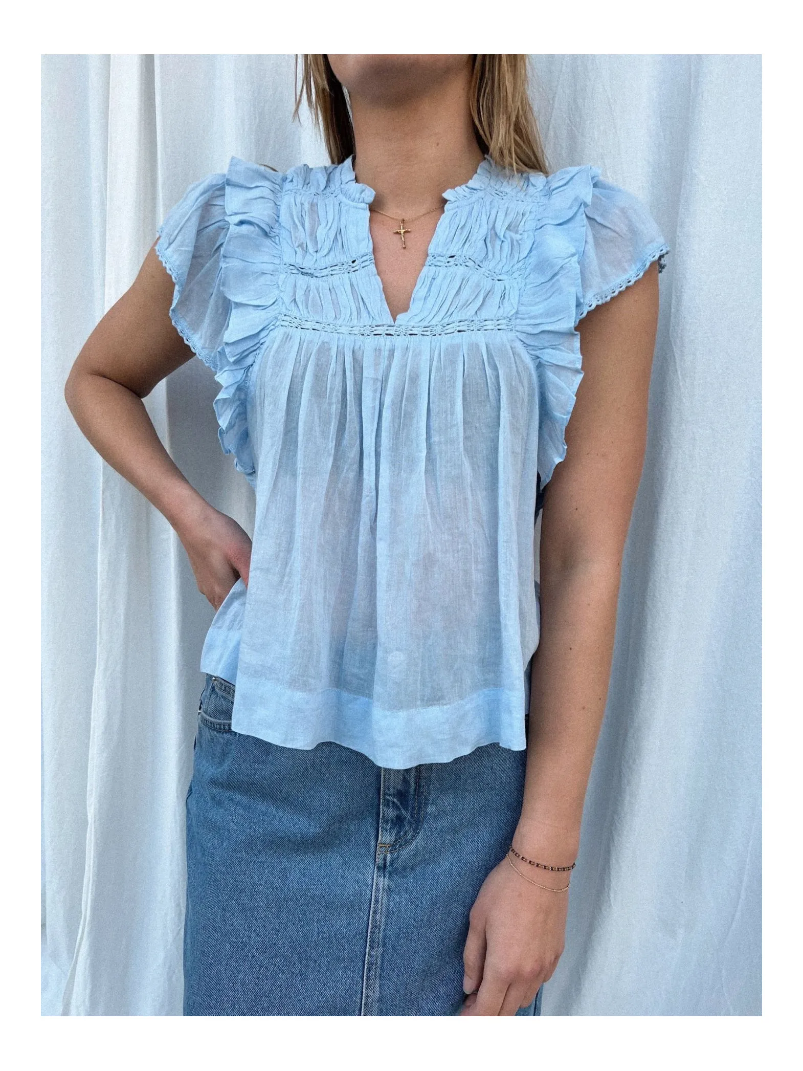 NEO NOIR TOP JAYLA S VOILE LIGHT BLUE