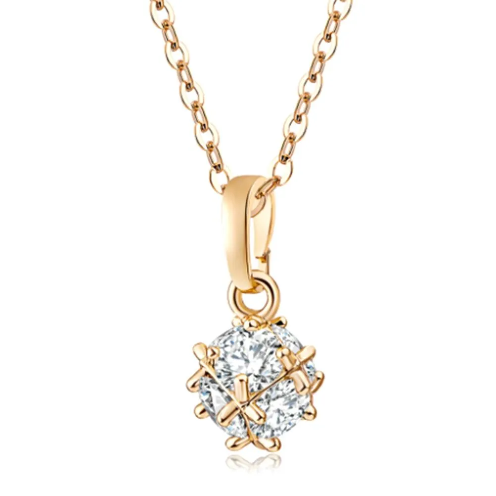 New Fashion Rose Gold Color Square Zircon Pendant Necklace