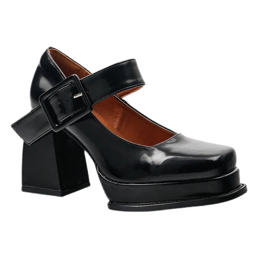 New Gothic High-heeled Version of The Wild Thick with Square Head Retro Mary Jane