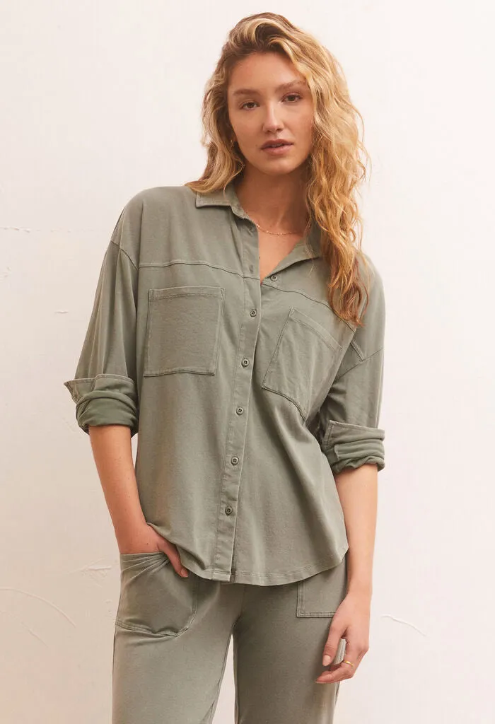 Niccola Button Up Top-Evergreen