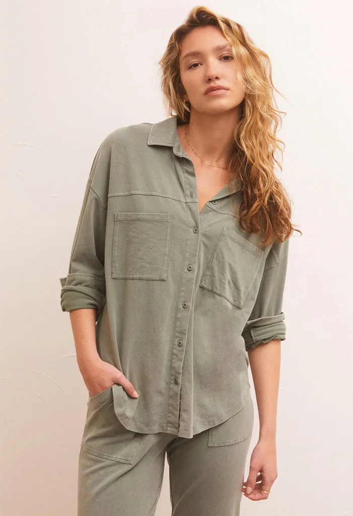 Niccola Button Up Top-Evergreen