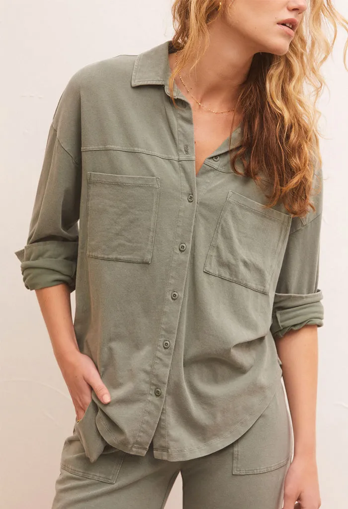 Niccola Button Up Top-Evergreen