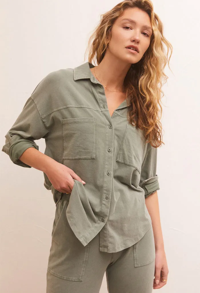 Niccola Button Up Top-Evergreen