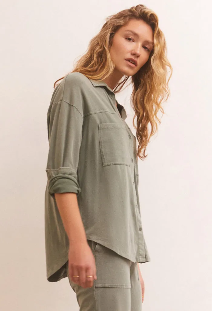 Niccola Button Up Top-Evergreen