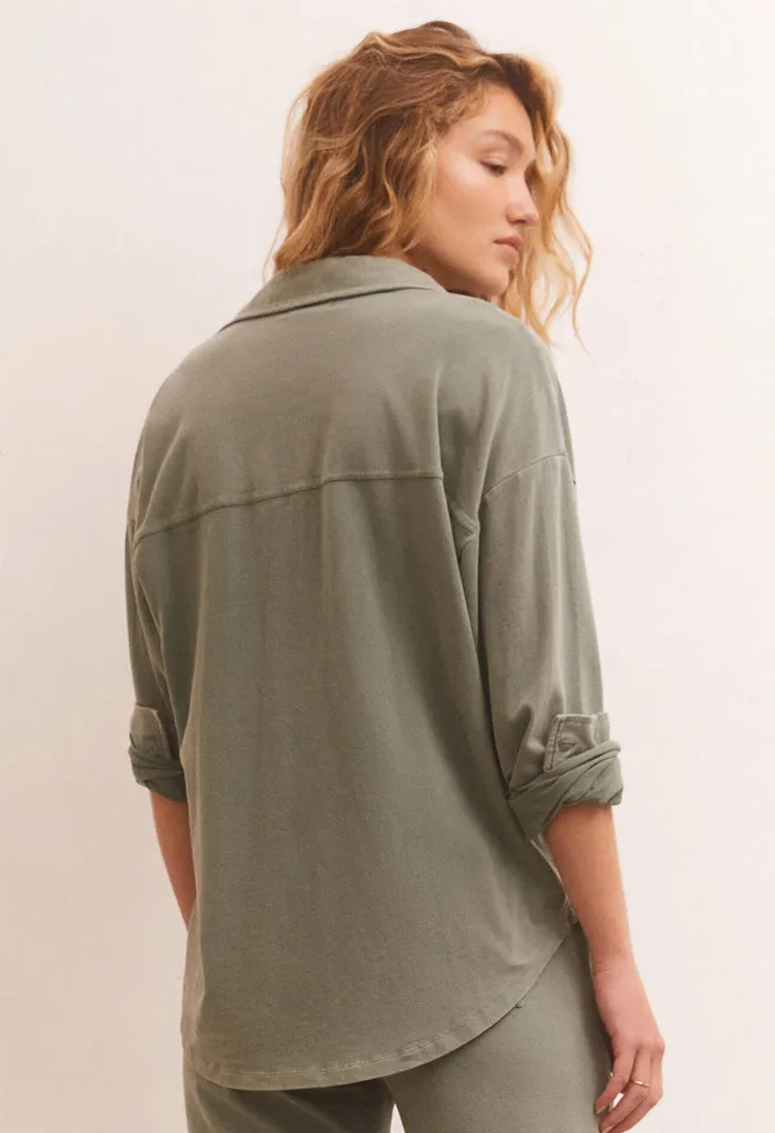 Niccola Button Up Top-Evergreen