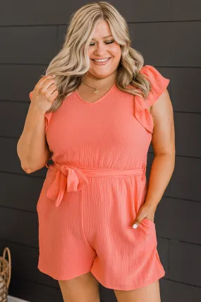 No Greater Feeling Knit Romper- Coral