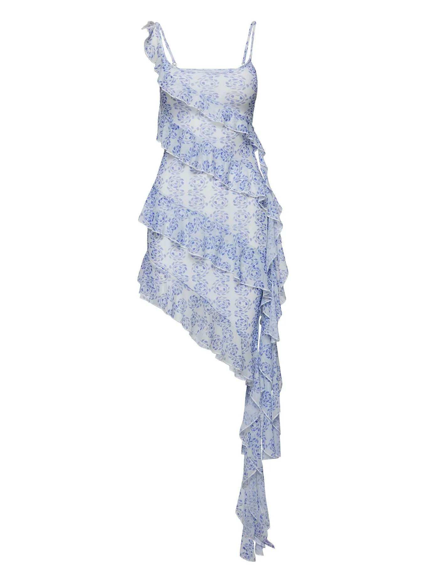 Oceanica Frill Midi Dress Blue