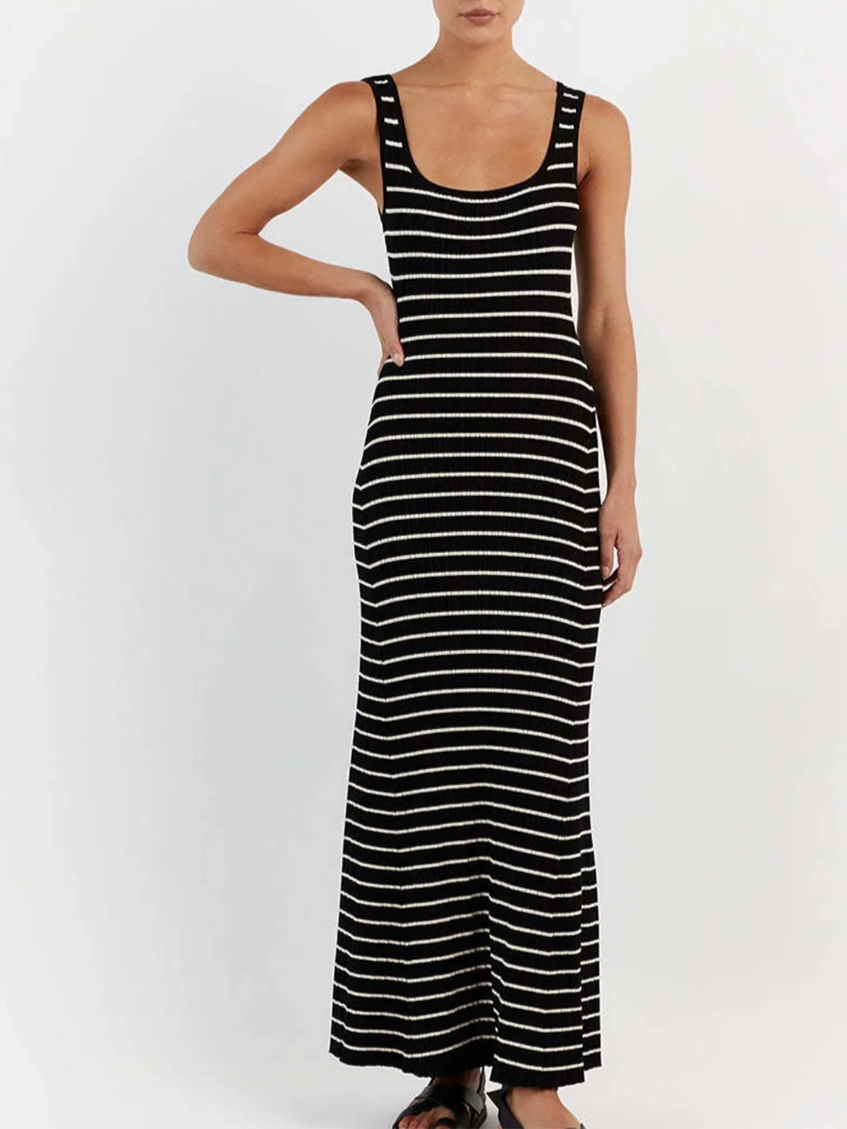 Old Money Aesthetics Stripe Long Knit Dress