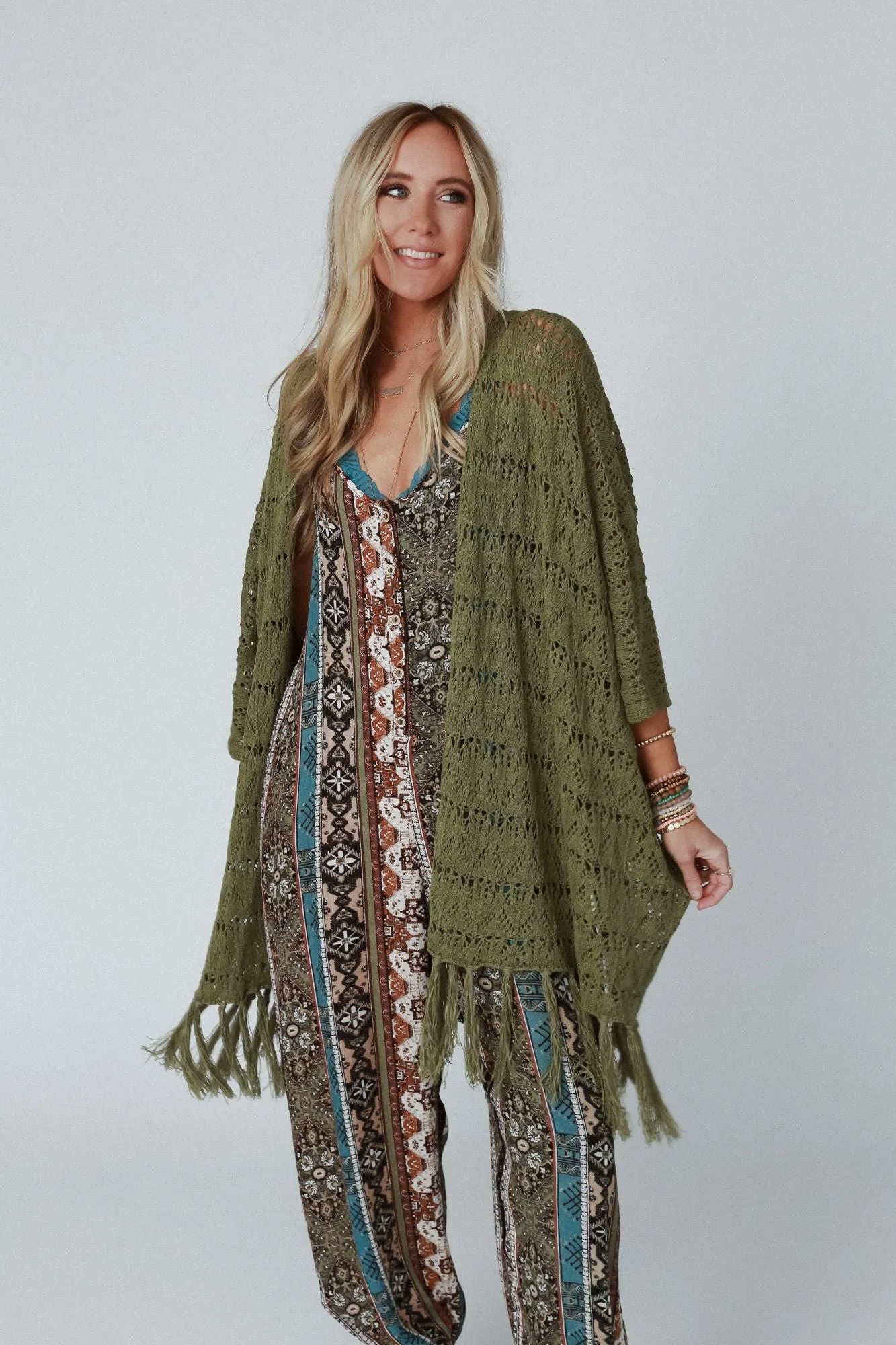 On The Fringe Kimono - Olive