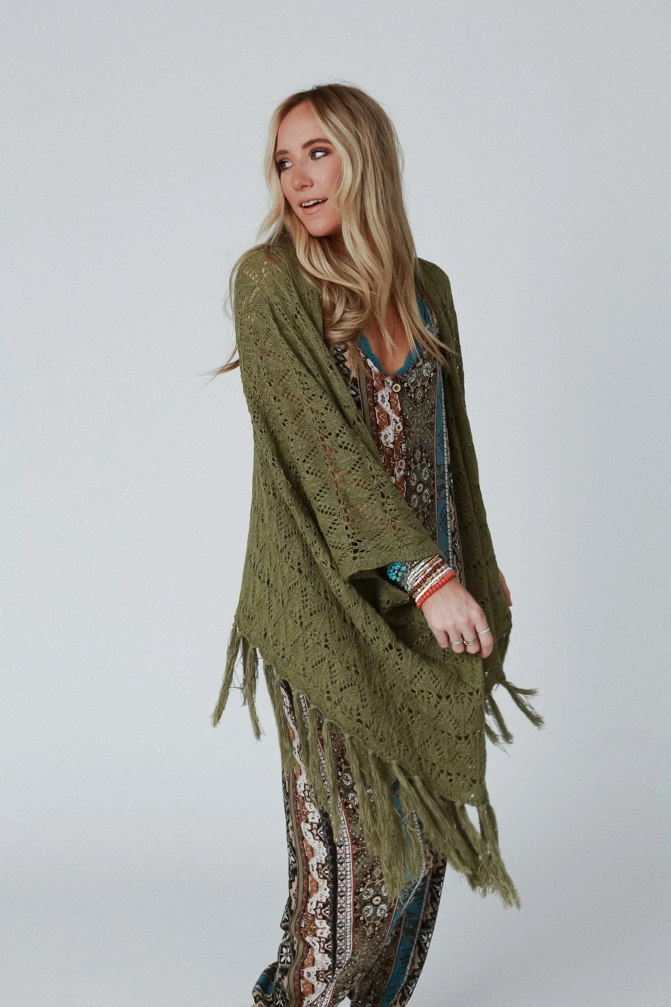 On The Fringe Kimono - Olive