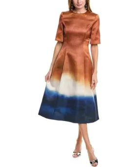 Oscar de la Renta Abstract Ombre Silk-Lined Midi Dress