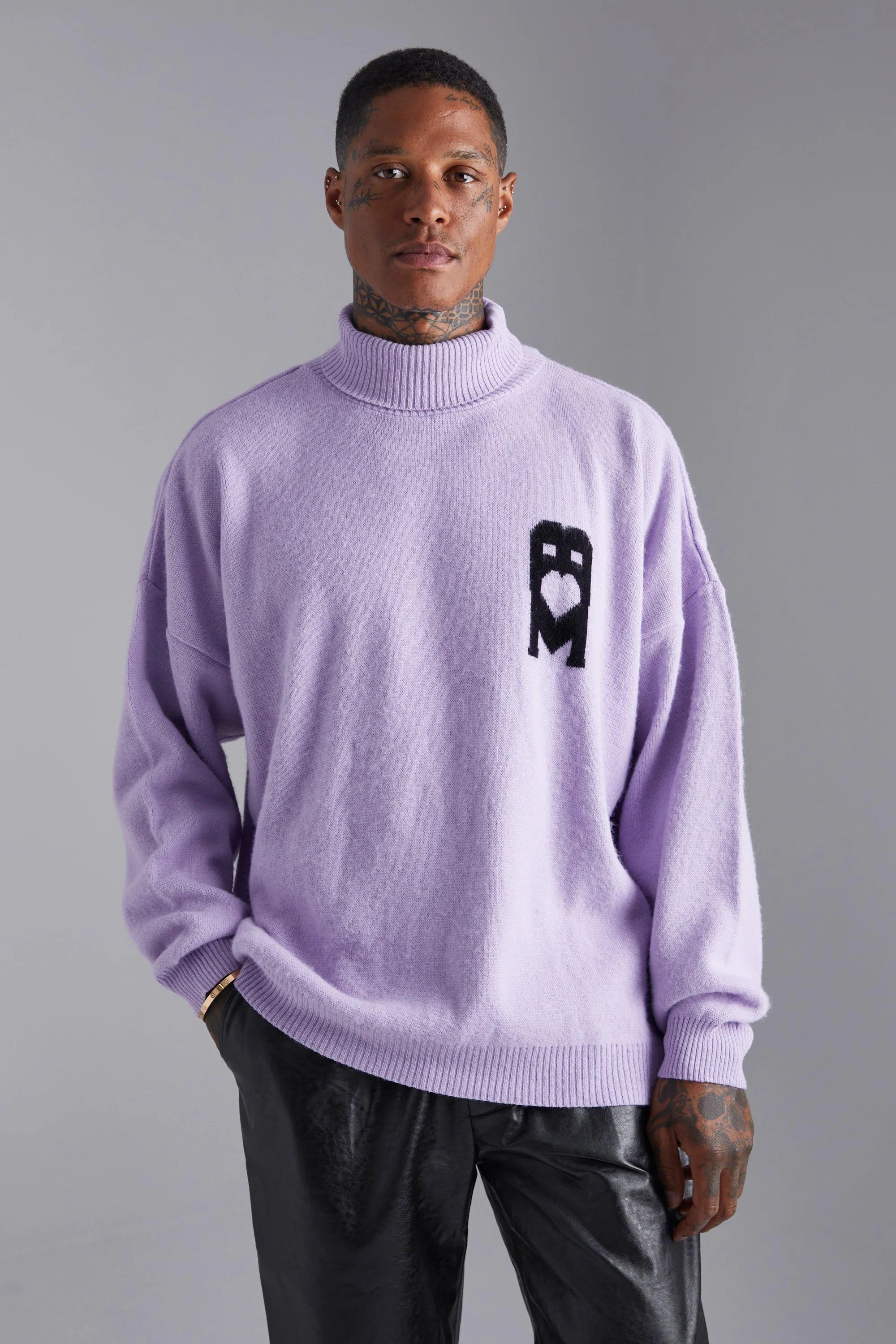 Oversized Brushed Roll Neck With Bm Branding | boohooMAN UK