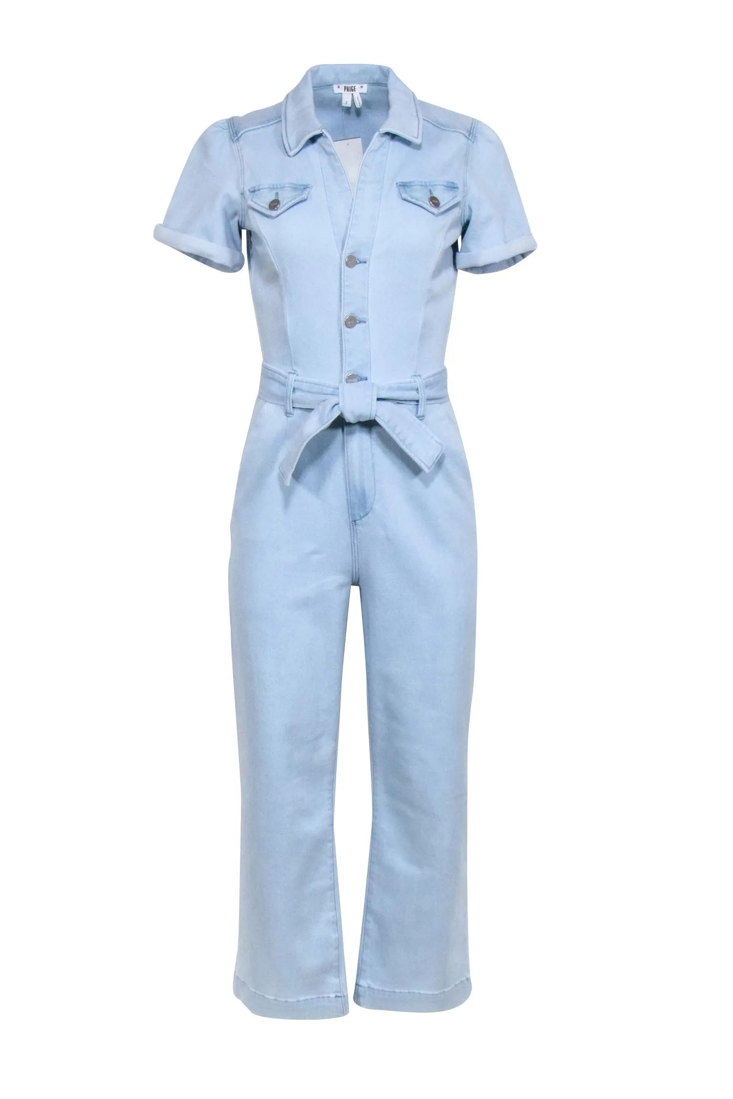 Paige - Light Blue Wide Leg Denim Overalls w/ Tie Waist Sz 2