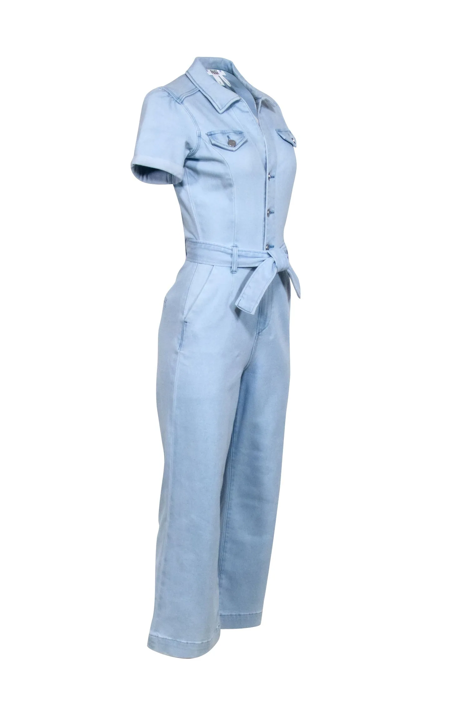 Paige - Light Blue Wide Leg Denim Overalls w/ Tie Waist Sz 2