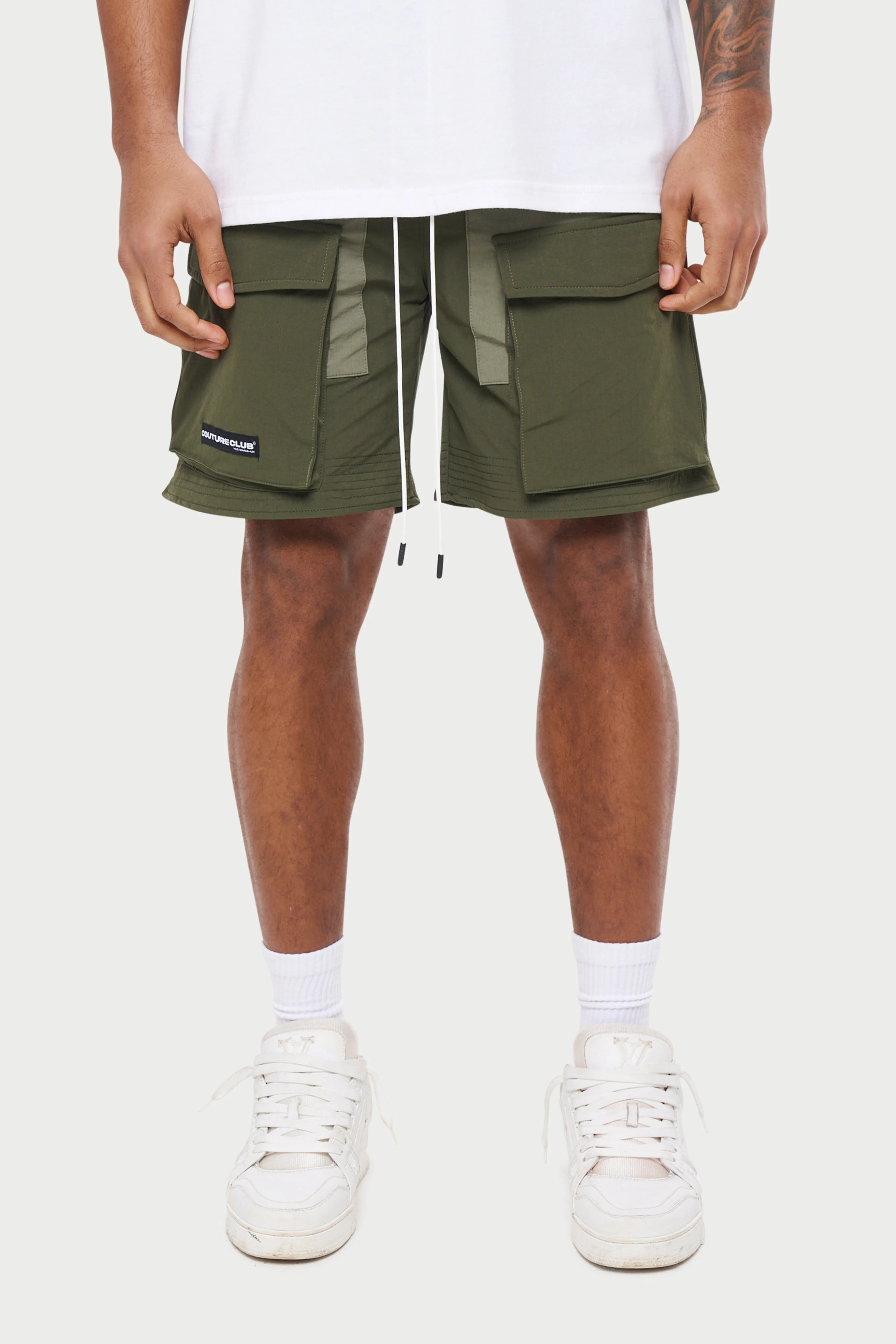 PANELLED CARGO SHORTS - KHAKI