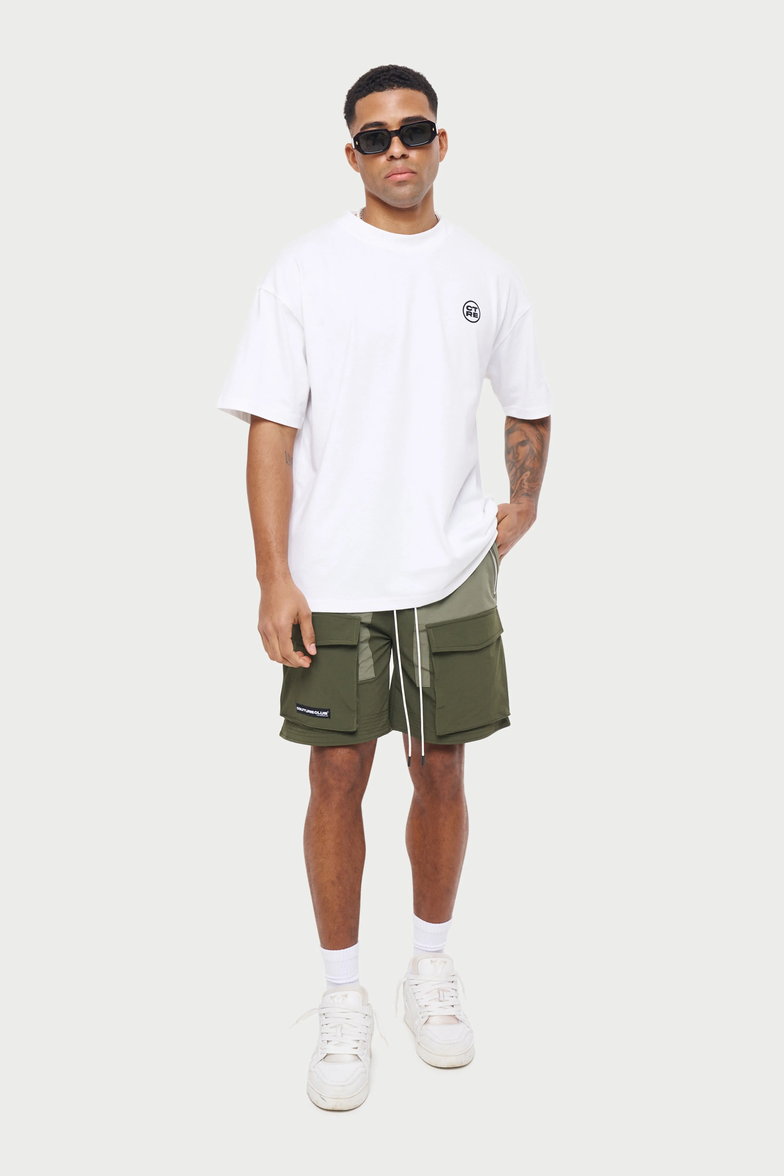 PANELLED CARGO SHORTS - KHAKI