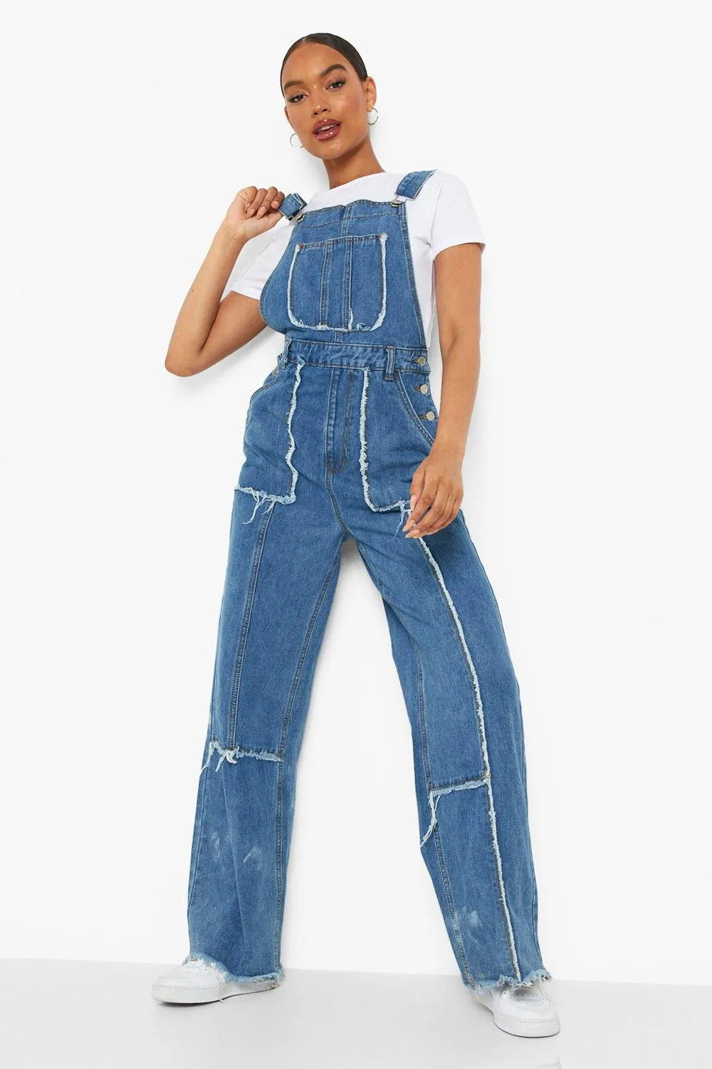 Patchwork Denim Boyfriend Overalls