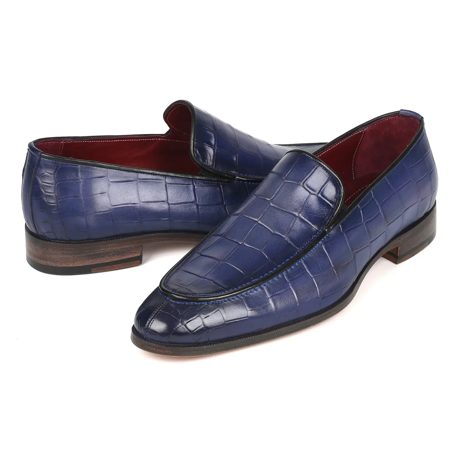 Paul Parkman 7339-BLU Men's Shoes Blue Crocodile Print / Calf-Skin Leather Slip-On Loafers (PM6383)