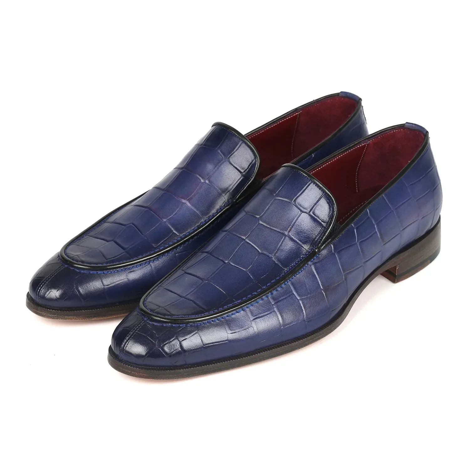 Paul Parkman 7339-BLU Men's Shoes Blue Crocodile Print / Calf-Skin Leather Slip-On Loafers (PM6383)