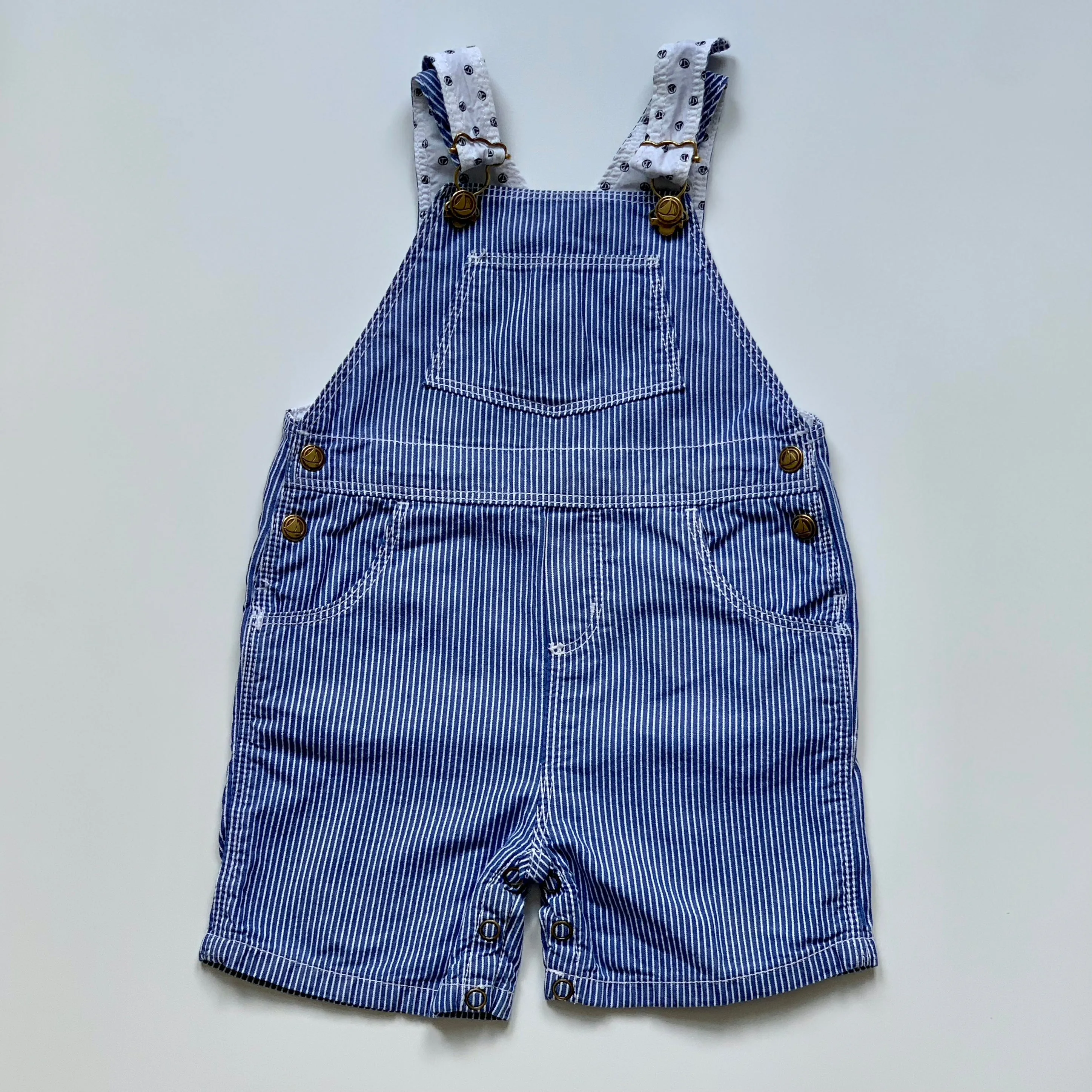 Petit Bateau Blue And White Stripe Short Overalls: 12 Months