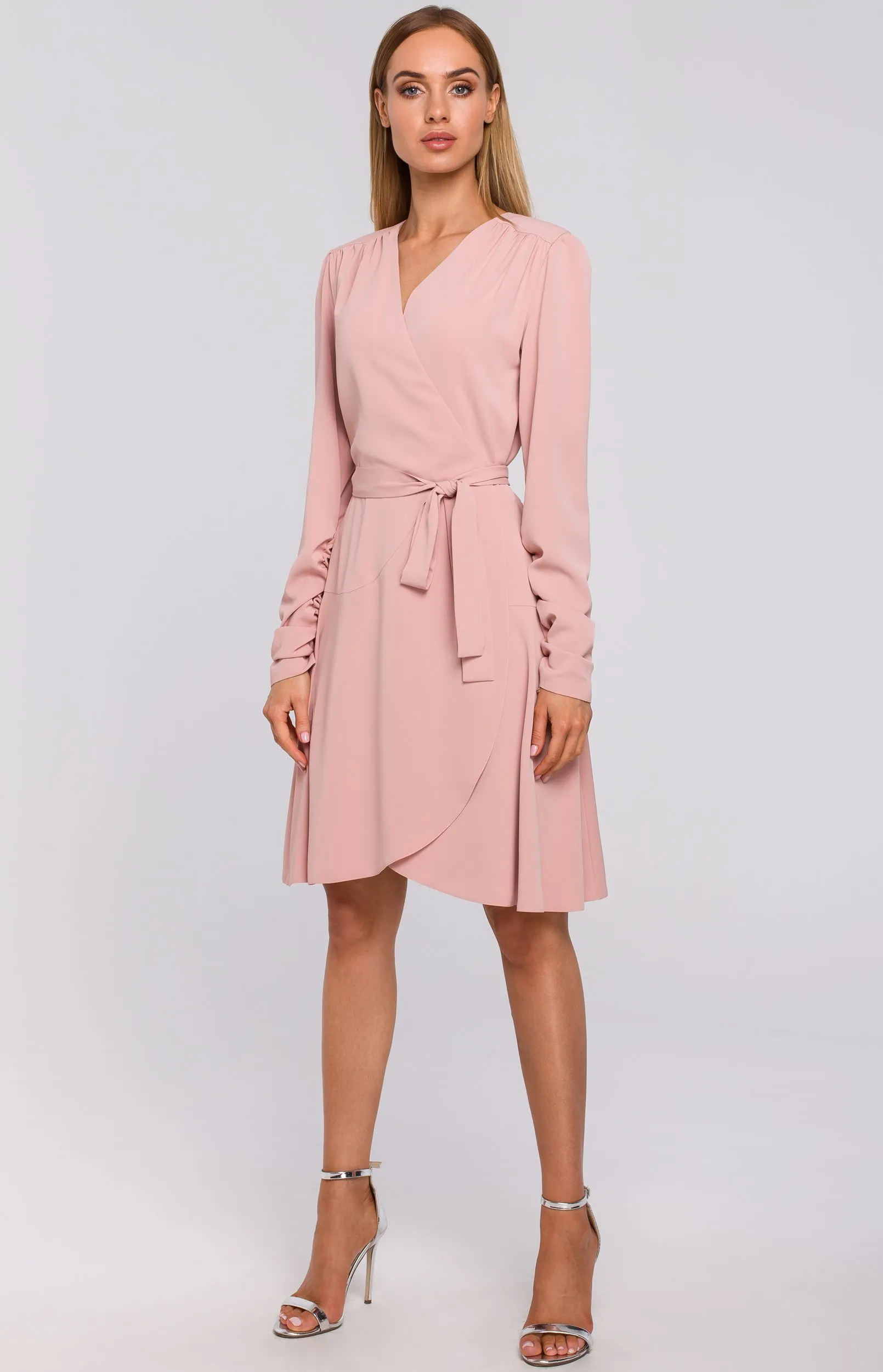 Pink flared wrap dress