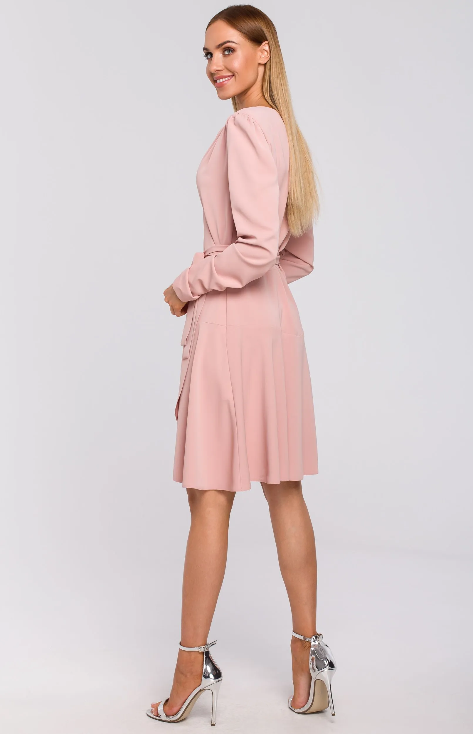 Pink flared wrap dress