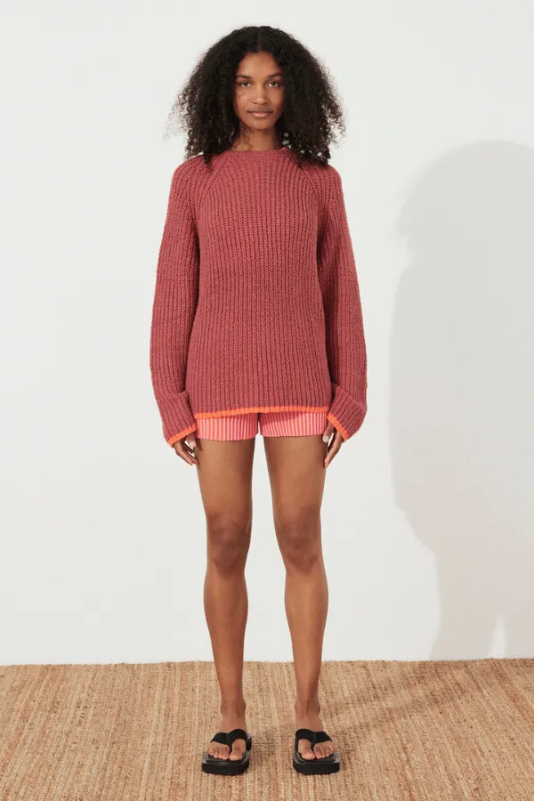 Plum Contrast Rib Knit Jumper