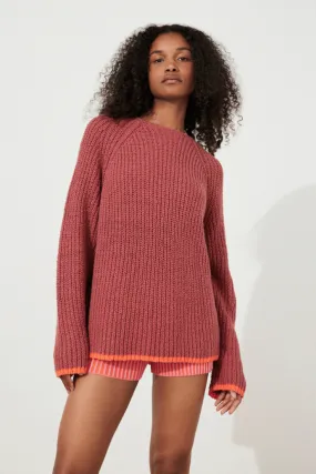 Plum Contrast Rib Knit Jumper