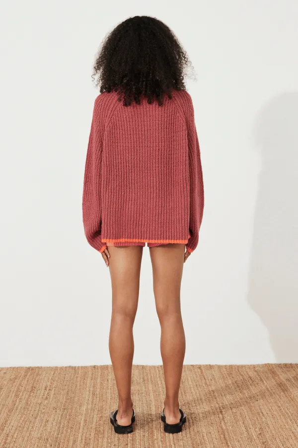 Plum Contrast Rib Knit Jumper