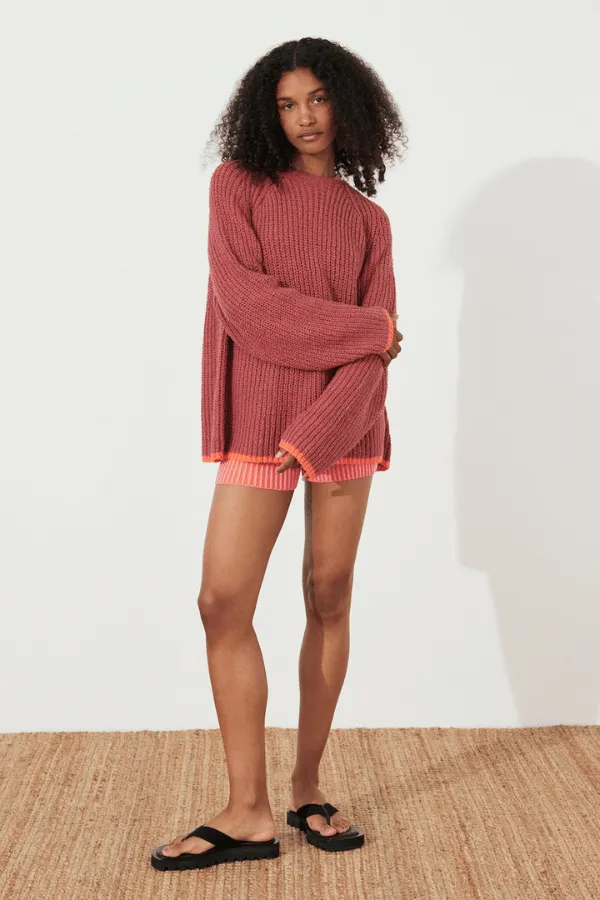 Plum Contrast Rib Knit Jumper