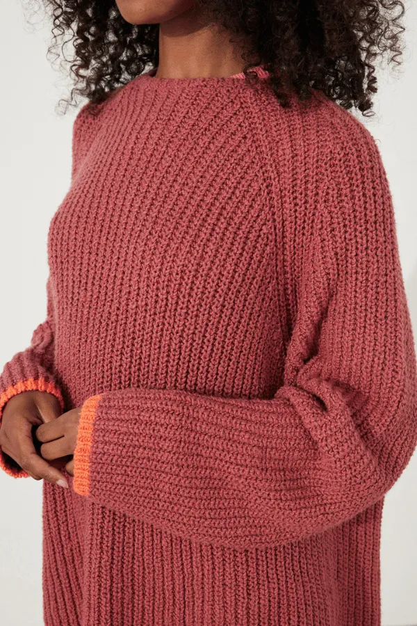 Plum Contrast Rib Knit Jumper