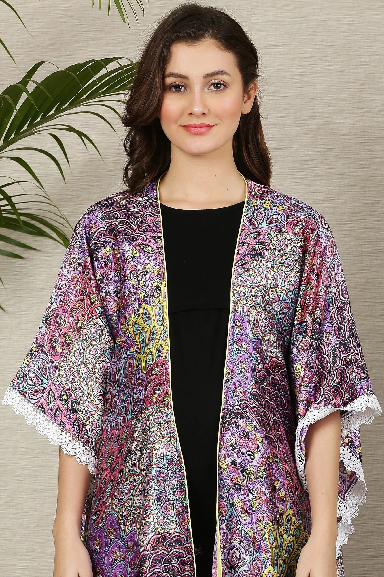 Plum Peacock Fringe Maternity Satin Cover Up