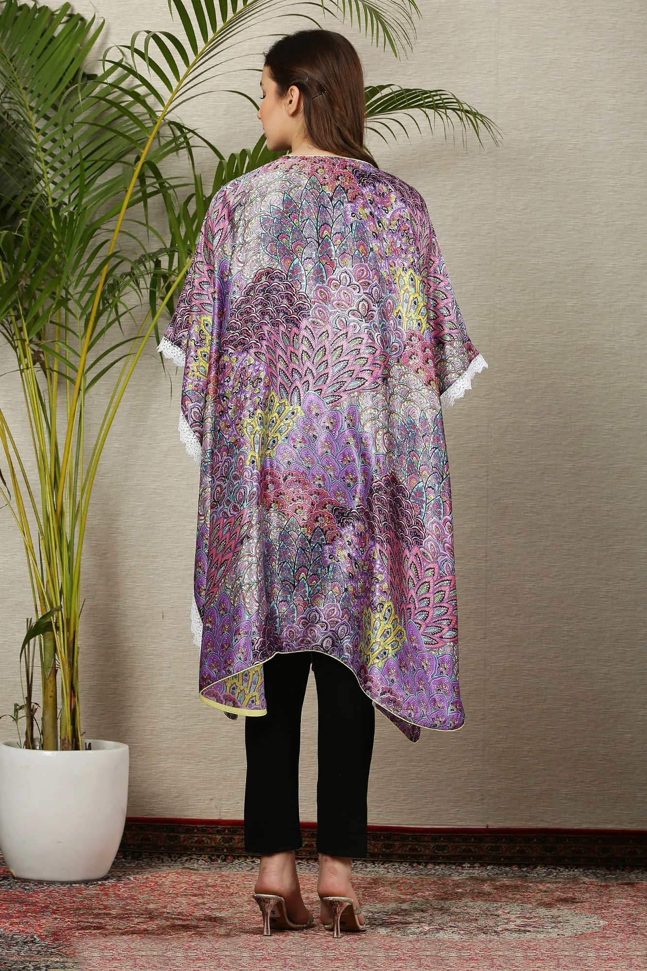 Plum Peacock Fringe Maternity Satin Cover Up