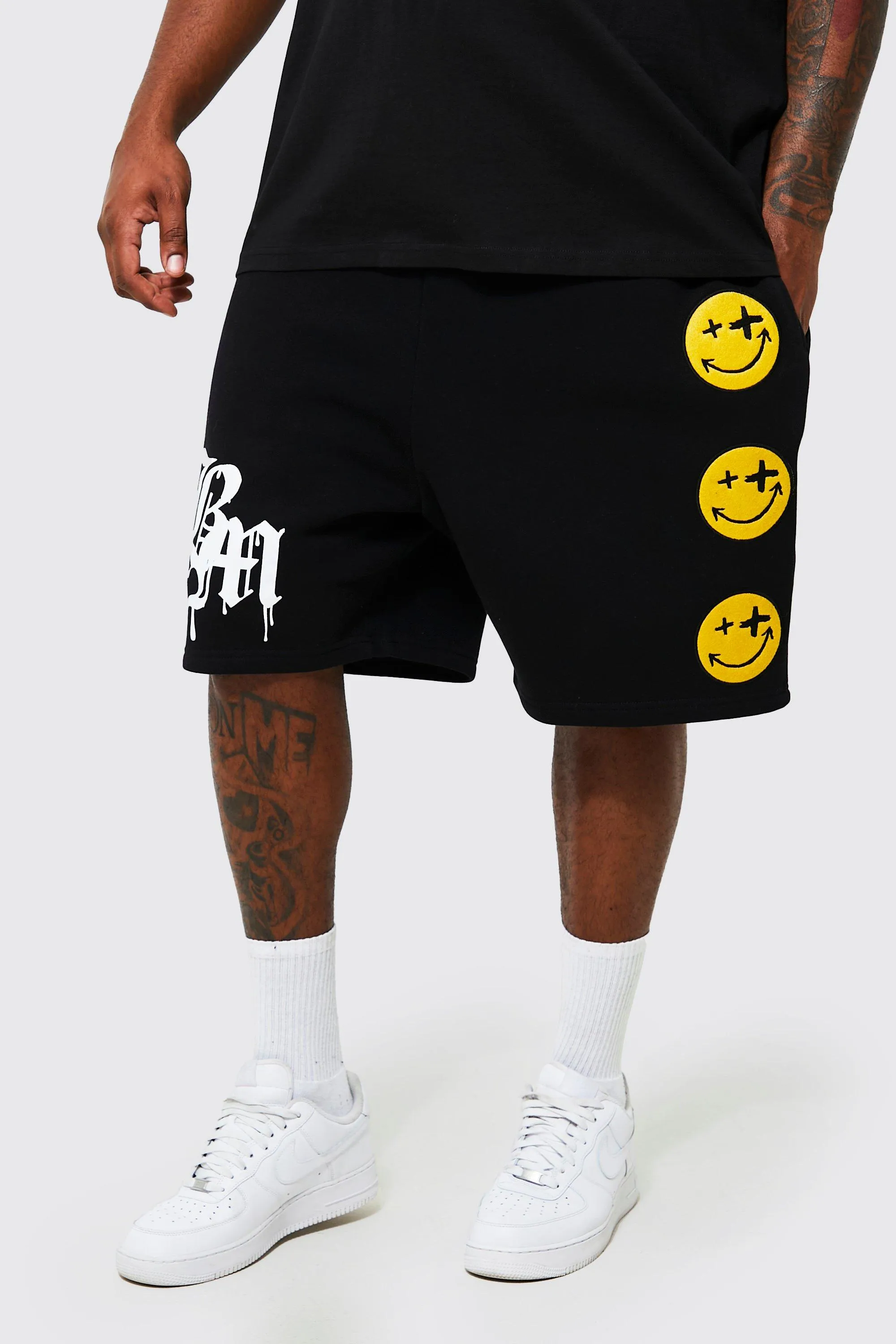 Plus Bm Applique Jersey Shorts | boohooMAN UK