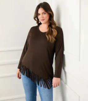 Plus Size Asymmetric Fringe Top