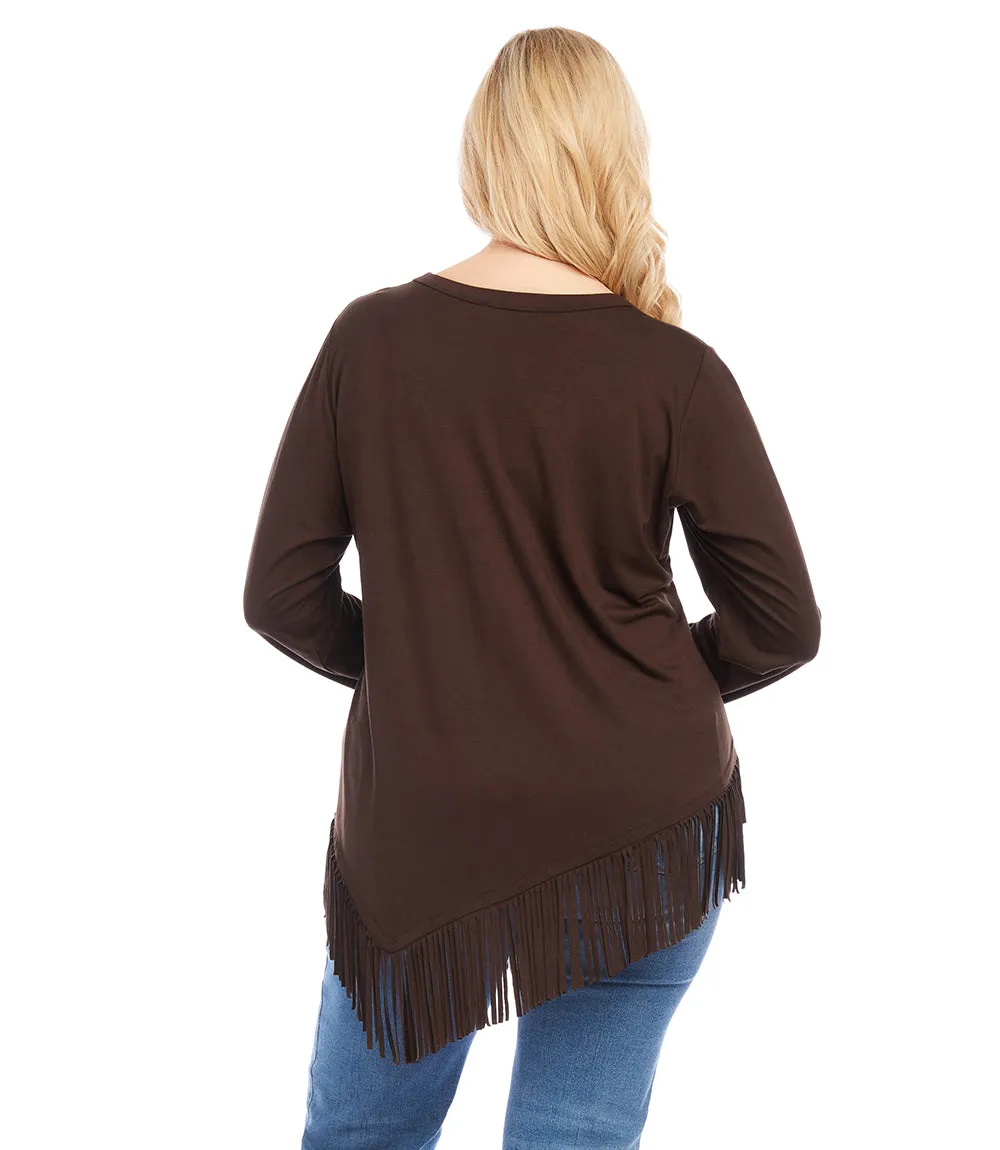 Plus Size Asymmetric Fringe Top