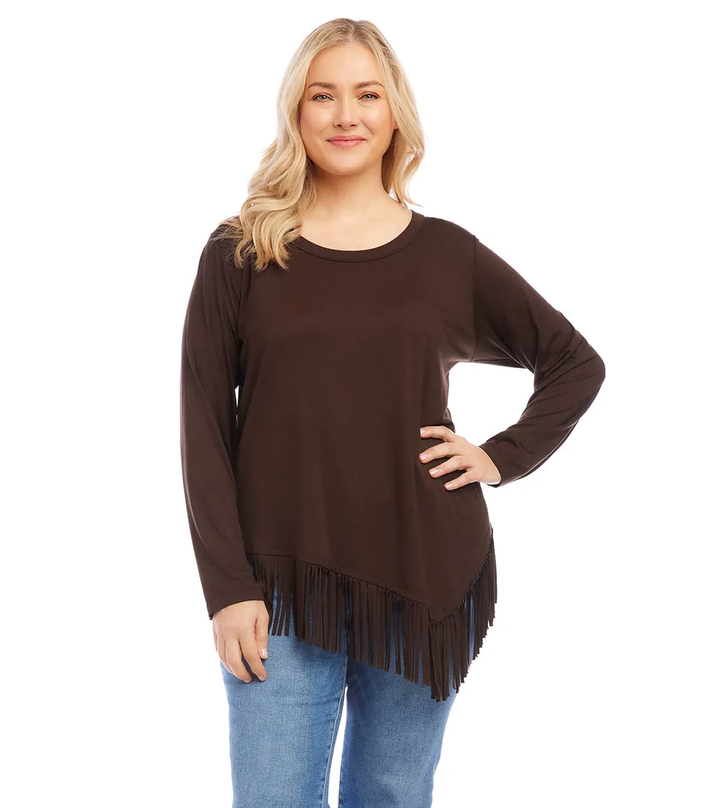 Plus Size Asymmetric Fringe Top