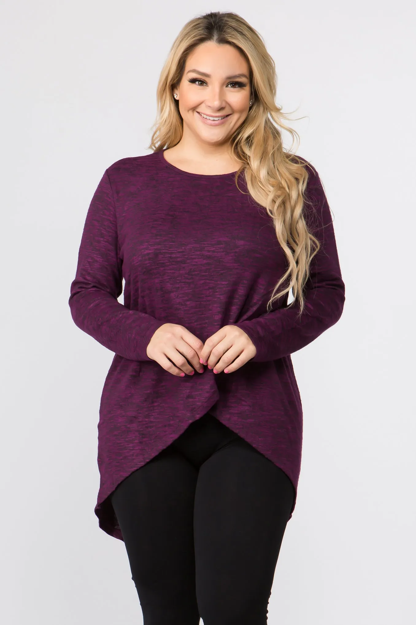 Plus Size Surplice Wrap Tunic Sweater Top