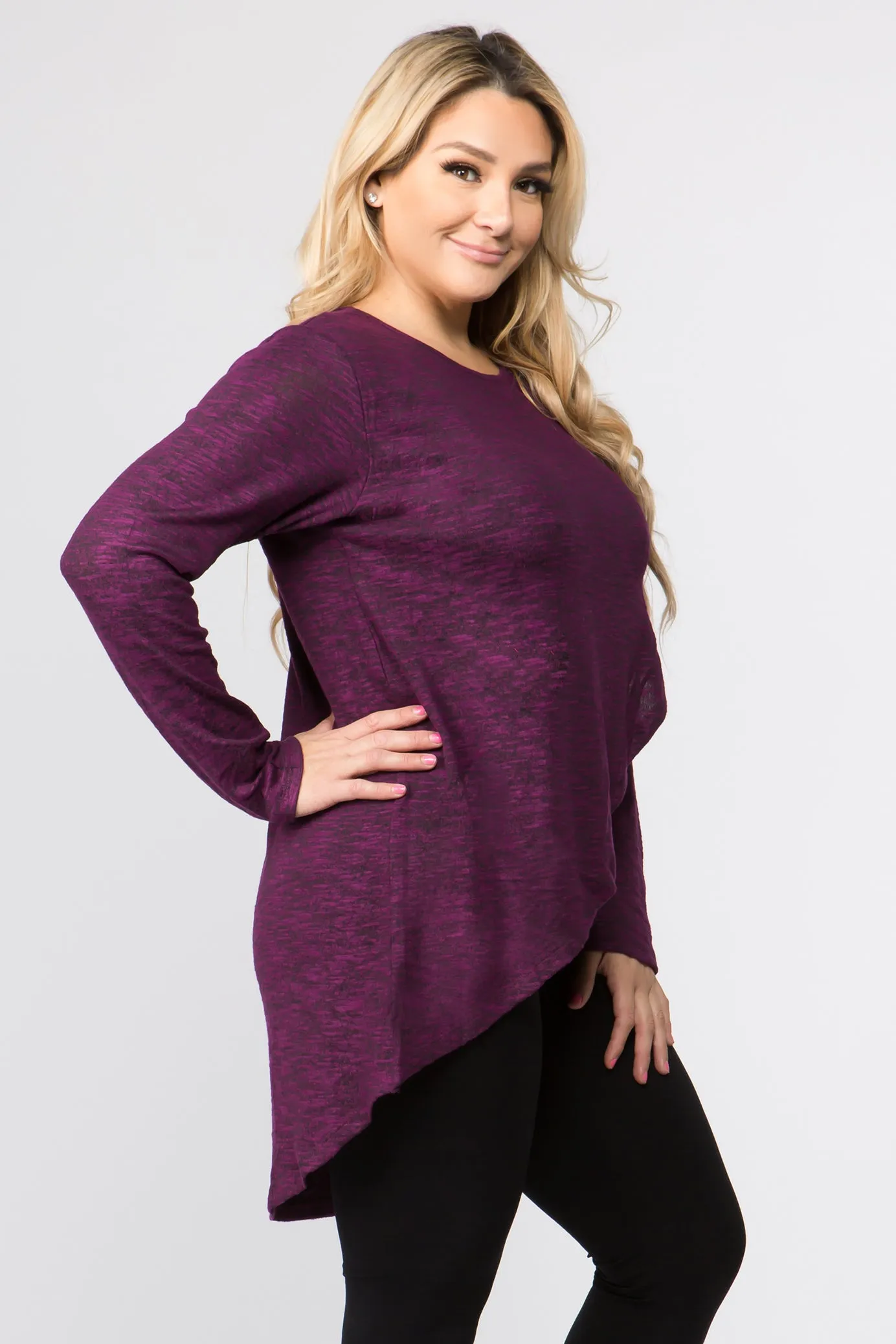 Plus Size Surplice Wrap Tunic Sweater Top