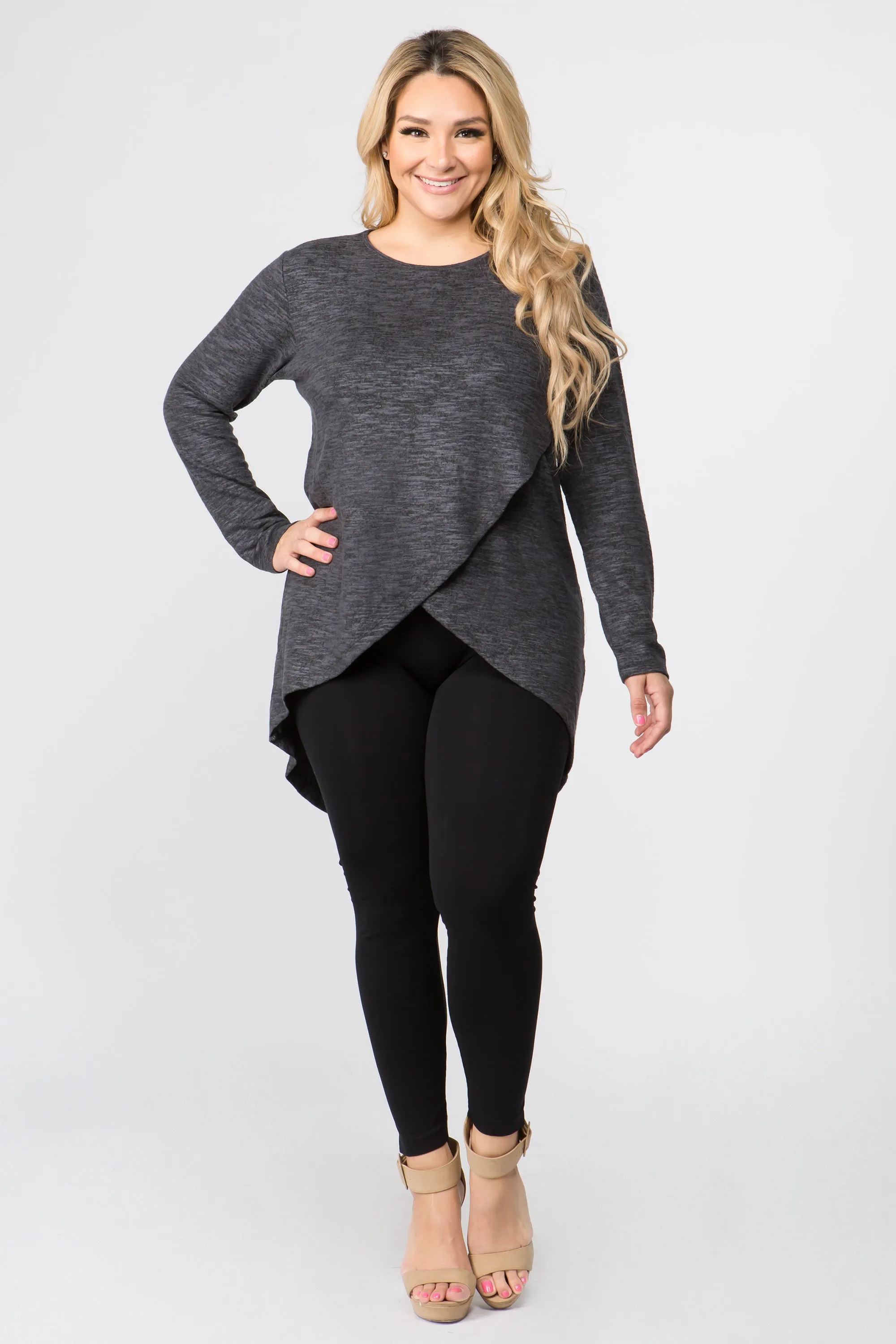 Plus Size Surplice Wrap Tunic Sweater Top