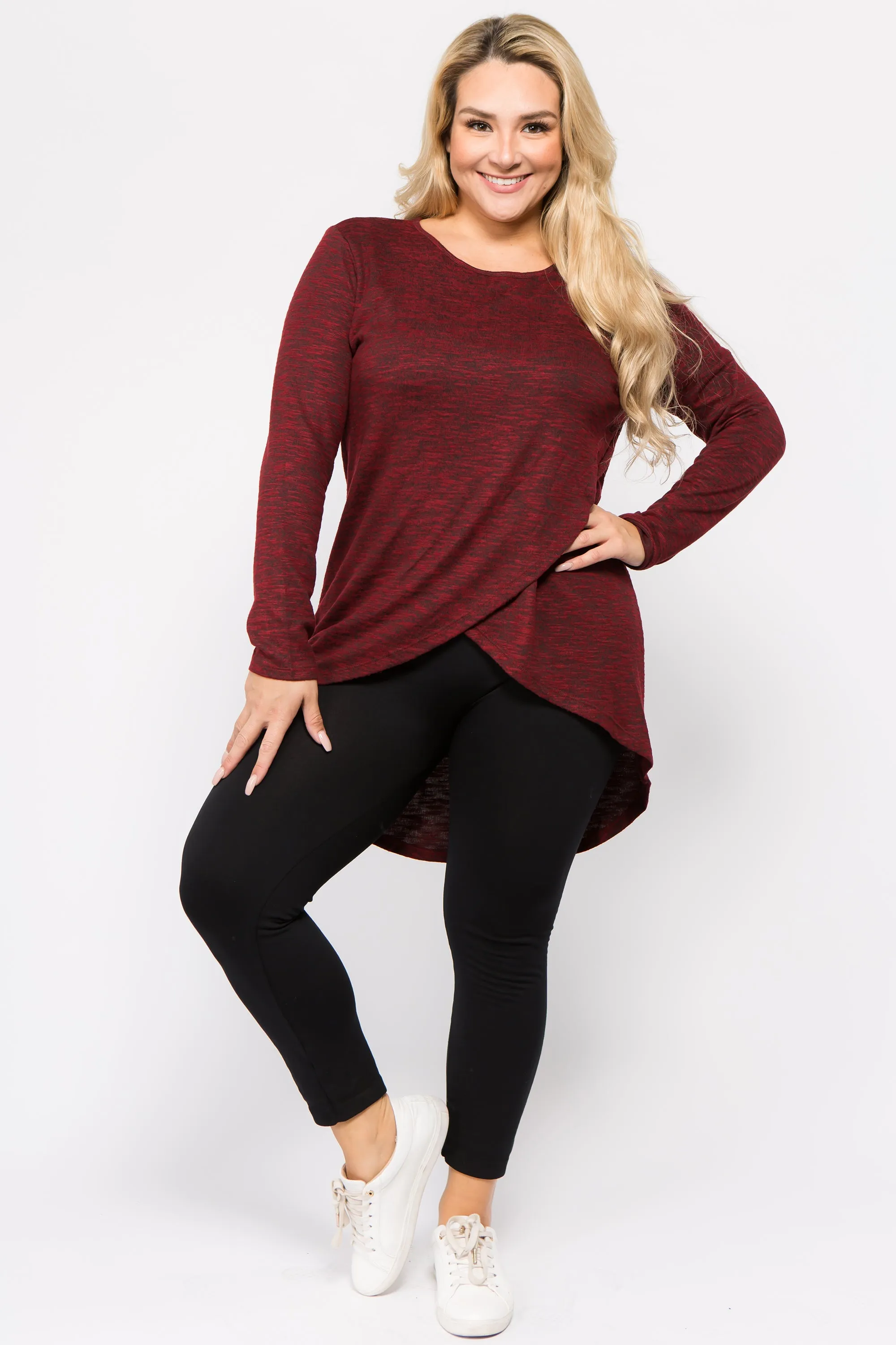 Plus Size Surplice Wrap Tunic Sweater Top