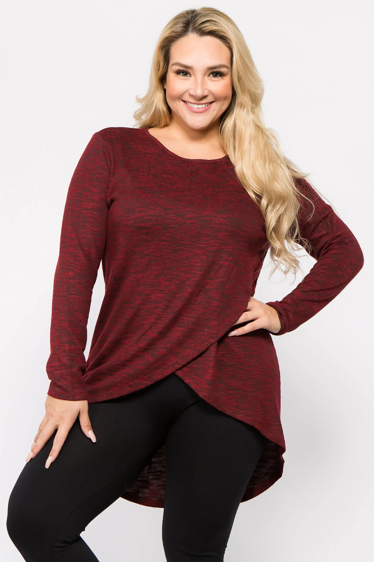 Plus Size Surplice Wrap Tunic Sweater Top