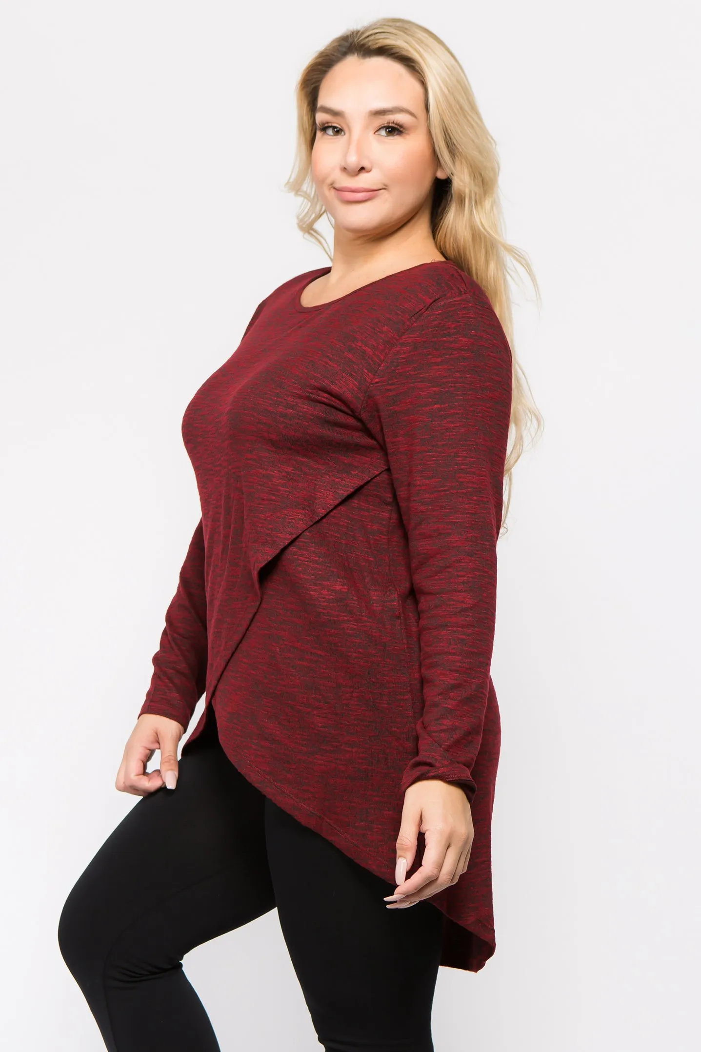 Plus Size Surplice Wrap Tunic Sweater Top