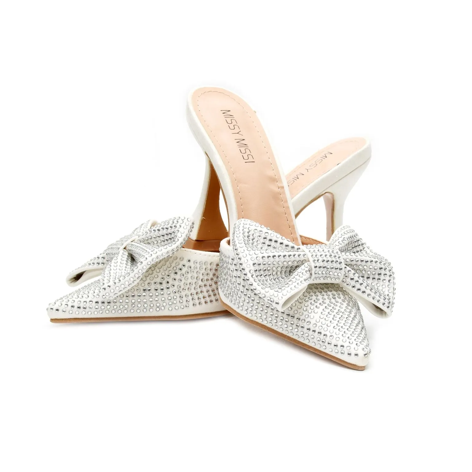 Pointed Bow Crystal Sandals